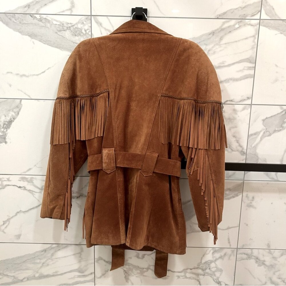 Tan Suede Fringed Jacket size Large - Picture 2 of 9